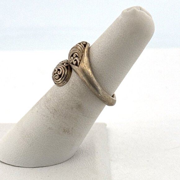 Estate Sterling Silver 925 Swirl Bypass Ring Size 7.5, 4.4g, Bali Style Marked - Picture 4 of 8
